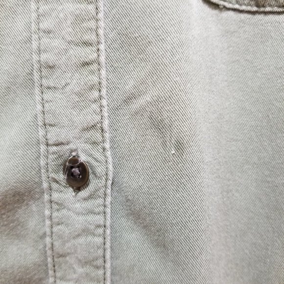 Old Navy top Large 10/12 utility button up twill side split pockets Money Maker - Picture 8 of 15